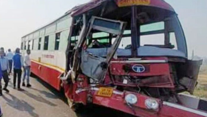 Driver dies in horrific collision between truck and bus