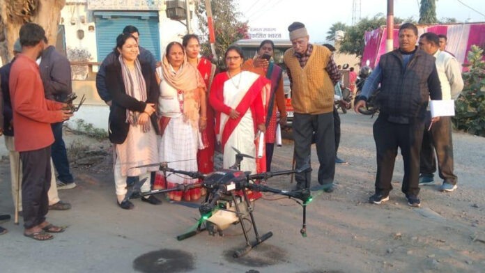 Demo of spraying pesticide through drone given