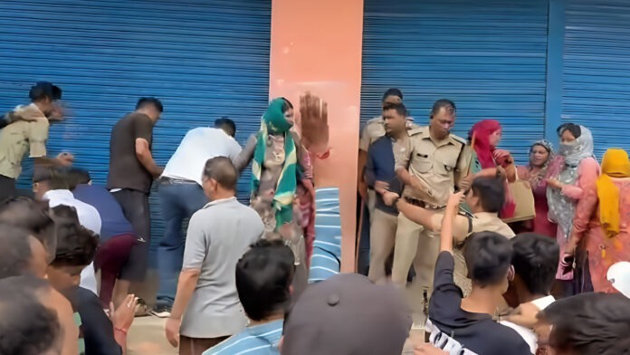 A Muslim shop was vandalised amid provocative slogans